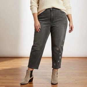The Quacker Factory Womens Jeans Gray Snowflake Embellished Straight Leg Size 24